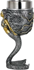 Fantasy Mermaid Octopus Wine Goblet - Sparkling Silver Tail Chalice Cup - 7Oz St