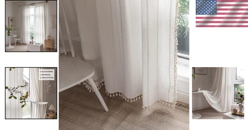 Elegant 84-Inch Bohemian Curtains with Embroidery and Tassels, Rod Pocket Design - Picture 2 of 10