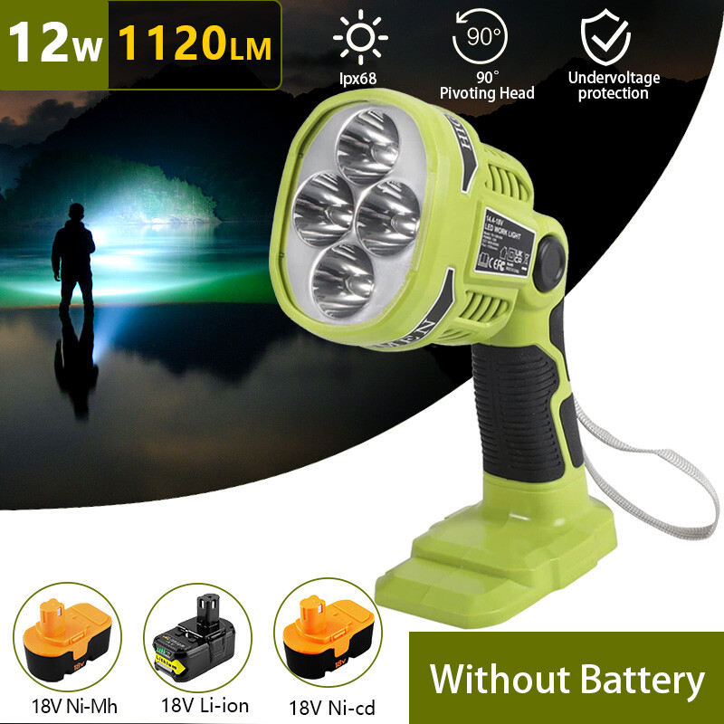 1120LM LED Work Light compatible with Ryobi 18v Battery 12W