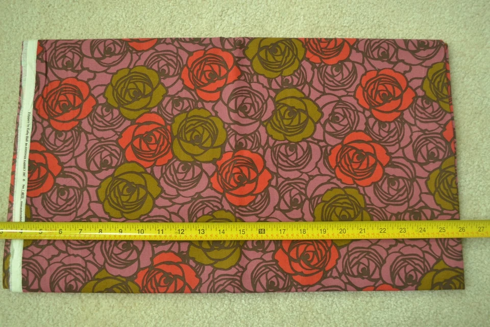 30" Long, Red & Olive Floral on Dusty-Rose Quilt Cotton, Andover/Hall, M6785 - Image 2 of 4