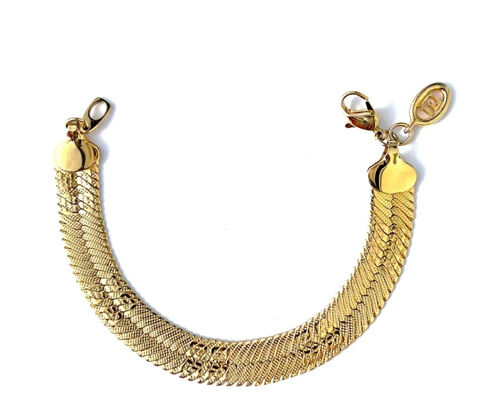 GIVENCHY BRACCIALE VINTAGE GIVECHY CATENA A SPINA DI PESCE 7" MODELLO LOGO TONO ORO #6