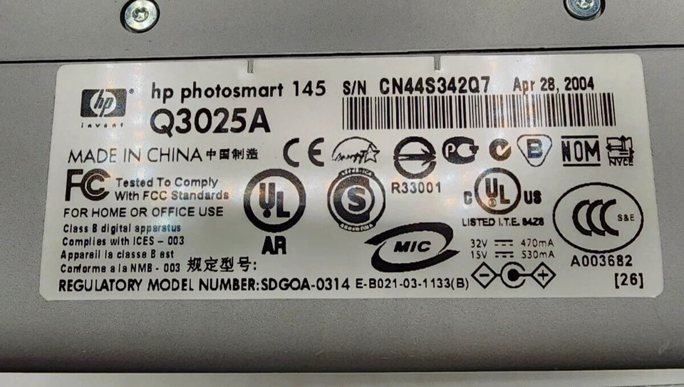 USED HP Photosmart 145 Q3025A SDGOA-0314 Silver 4"X6" - Image 4 of 4