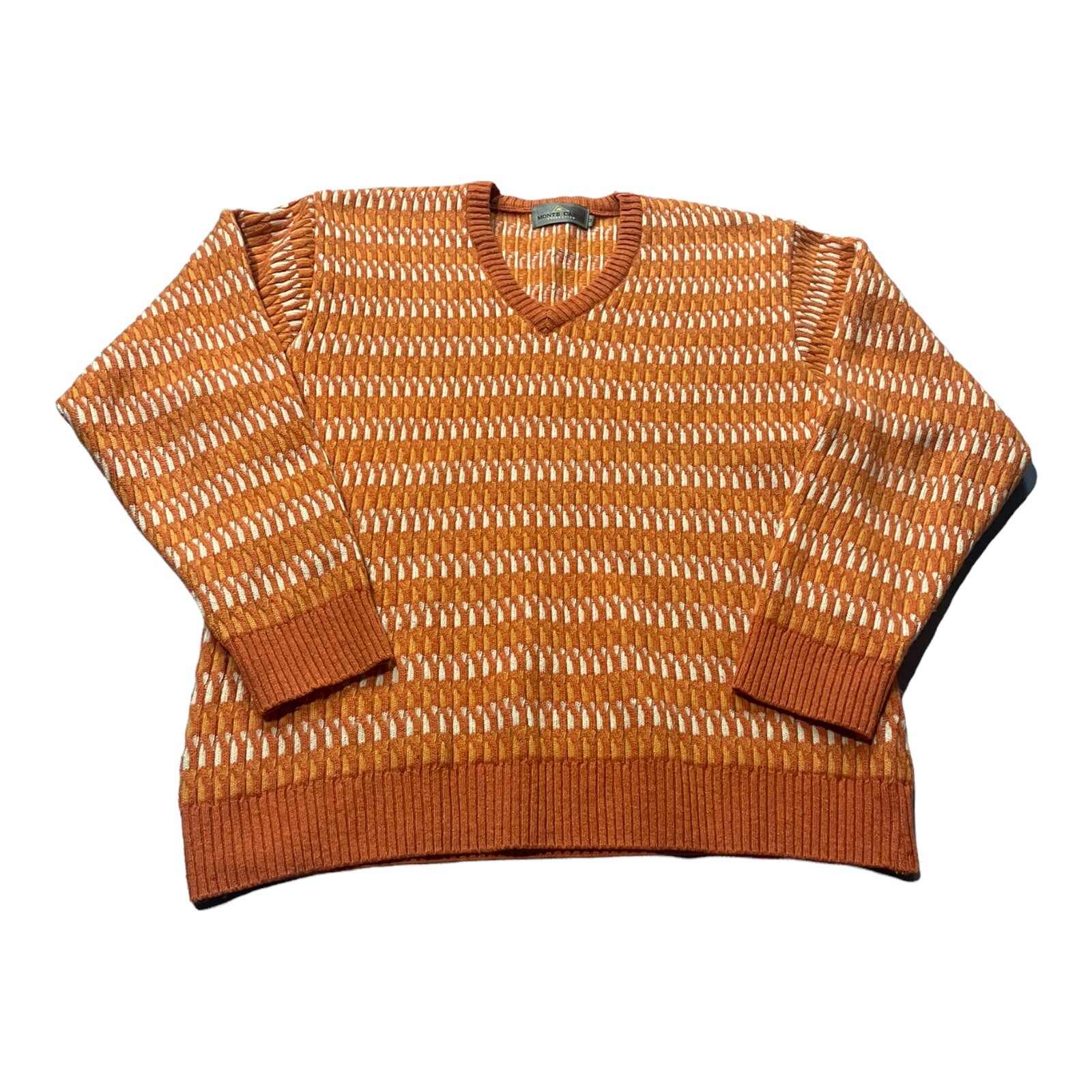 Orange Geometric 3D Knit V-Neck Sweater 