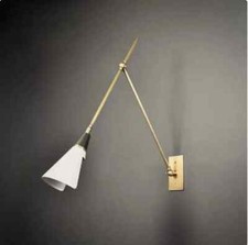 SCICCOSO Adjustable Brass Wall Light Mid Century White and Brass Wall Lamp