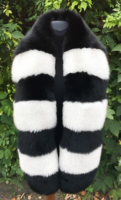 Selected Saga Furs Black White Fox Fur Multi color Shoulder Wrap Scarf Boa Stole
