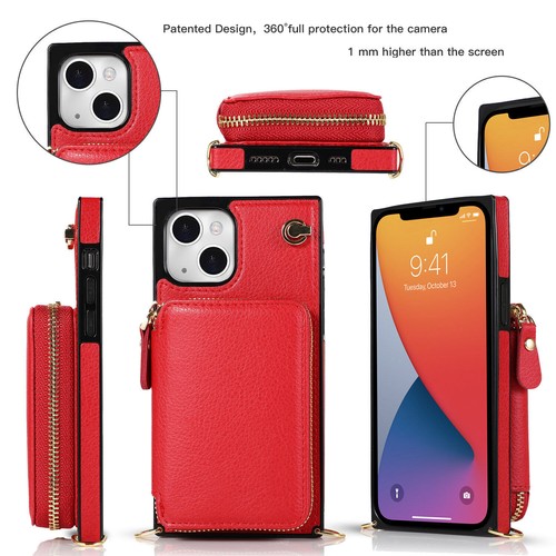 Leather Card Wallet Case For iPhone 16 15 14 13 11 Pro Max 12 8 Crossbody Strap - Picture 31 of 84