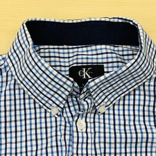 Calvin Klein Men's Long Sleeve Plaid Button Down Dress Shirt L/G Blue Preowned