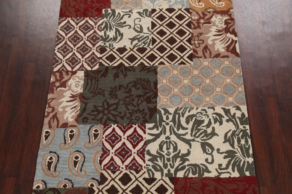 Patchwork Transitional Oriental Area Rug Hand-Tufted Wool Home Carpet Carpet 5x8 - Image 3 of 4