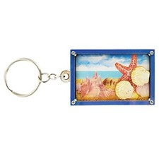 3D Tropical Keychain - Pink Seashells Design Vibrant Rectangle Key Ring