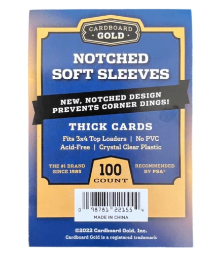 100 Cardboard Gold Notched Sleeves Standard and Thick Cards Easy Load No Dings!!