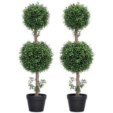 Artificial Plants Topiary -Shaped Boxwood Trees in Pot Set of 2 Fake Plants f...