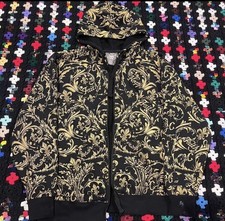 Club Chaos Black Gold Graphic Print Fleece Full Zip Hoodie Men's Regular Size