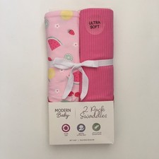 NEW Swaddle Baby Blankets Ultra Soft Multi-use Fruit Print Pink Modern Baby