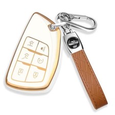 for Chevy Key Fob Cover with Keychain 6-Buttons Gold Trim Ivory  Soft TPU