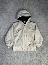 Carhartt Jacket Boys M Beige Hooded Quilted Lined Canvas Zip Relaxed Workwear