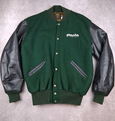 #ad Vintage DeLong Varsity Bomber Jacket Mens Large Long Wool Piranha Ironworkers $48.88