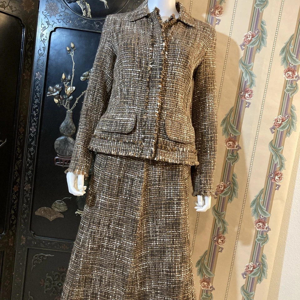 Conjunto de falda Perry Ellis Y2K marrón mezcla de lana Foto 4 de 4