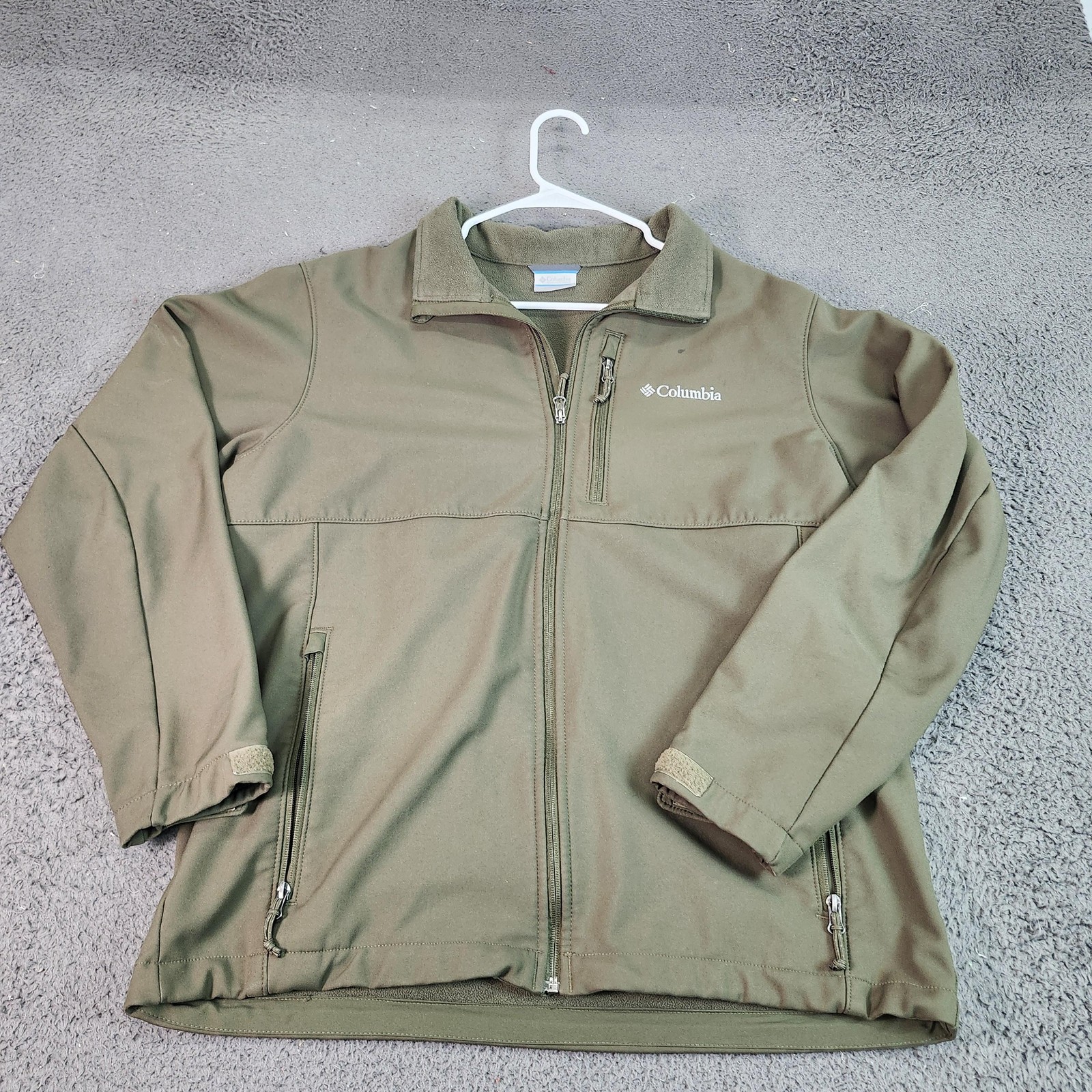 Columbia Jacket Mens Large Green Softshell Fleece Lined Windbreaker Full Zip