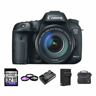 Canon EOS 7D Mark II DSLR Camera w/18-135mm + 2 Batteries, 32GB, Flash & More