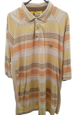 Mecca Polo Shirt Mens 2XL Brown Striped Short Sleeve Casual Y2K Hip Hop Vintage