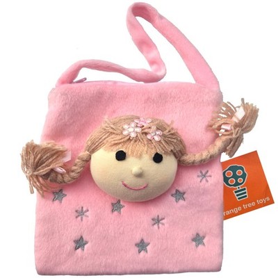 Kinder HANDTASCHE 17cm weich Plüsch ROSA Reißverschluss ORANGENBAUM Stoff Geldbörse | 3+