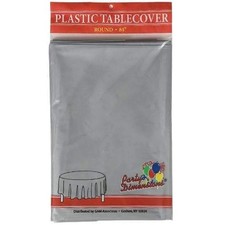84'' Silver Round TableCloth Plastic Disposable