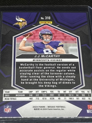 2024 Panini Mosaic - Rookies J.J. McCarthy #310 (RC) - Picture 3 of 4