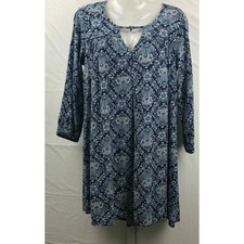 American Eagle Outfitters Tunic Dress Women Small Blue Floral V-Neck Pleated