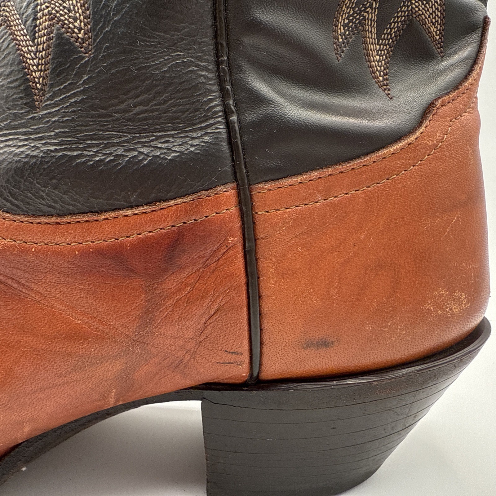 Vintage Men’s Tony Lama Cowboy Boots Two Tone Brown Lizard Wingtip Toe 11.5D USA