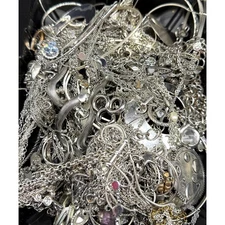 Tangled Silver Tone Jewelry Lot Vintage Necklace Chains Craft Repair Upcycle LB