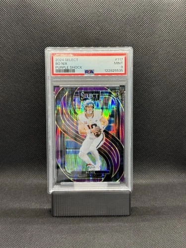 2024 Panini Select Bo Nix Purple Prizm Shock /360 #117 Premier Level (RC) PSA 9