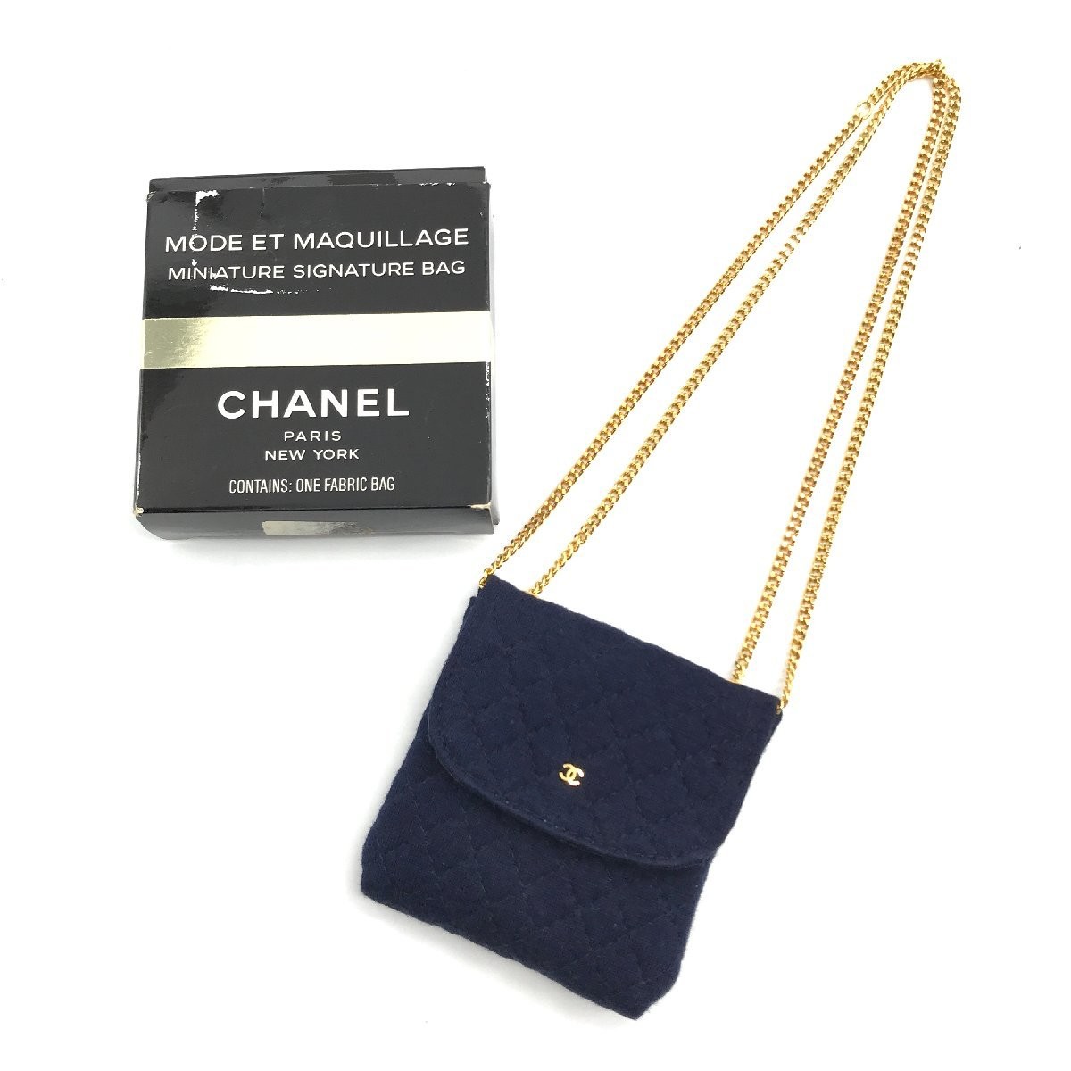 CHANEL Navy Mini Matelass Cotton Chain Bag Excellent Condition K164