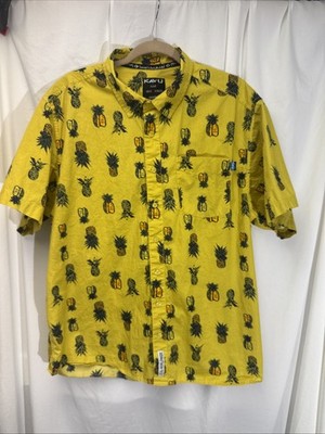 KAVU Men s Size XXLarge Juan Button Up S/S  Bright Yellow Pineapples Hawaiian
