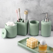 Resin Light Green Bathroom Accessories Set 5 Pcs, Lotion Soap Dispenser, Toot...