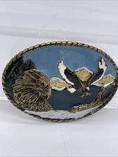 Vintage 1989 Intricate American Bald Eagle Belt Buckle Colorful Made in USA