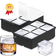KitchFort Large Silicone Ice Cube Tray (2-Pack), Easy Release 2-Pack, Black 