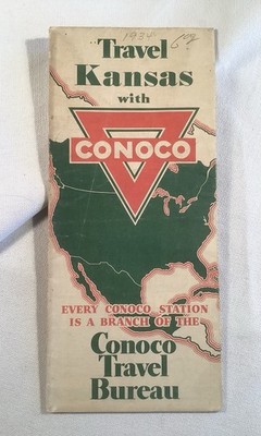 VINTAGE 1930 s Conoco Oil Gasoline Advertising Road Map KANSAS