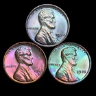 Lincoln Cents  Set Uncirculated 3 Coin Lot Rainbow Toning Wheat Penny