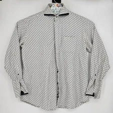Steven Land Dress Shirt Mens 17.5 36-37 Black Geometric Button Long Sleeve VTG