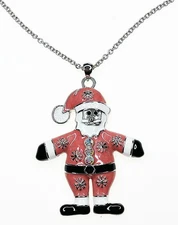 KIRKS FOLLY  PINK SANTA SURPRISE NECKLACE   sterling silvertone