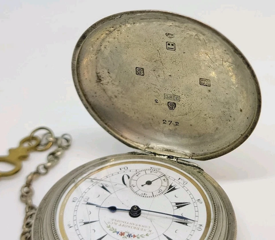 VINTAGE K SERKISOFF & CO CONSTANTINOPLE 800 SILVER BILLODES KEY POCKET WATCH - Image 4 of 4