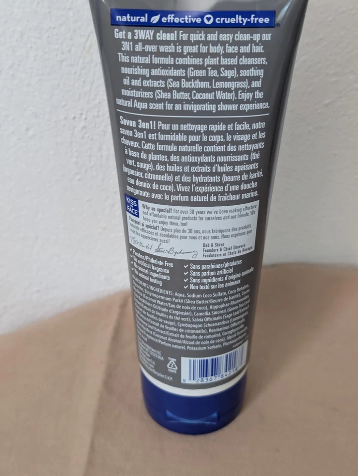 Kiss My Face Natural Man Wash 3 en 1 8 OZ Raro Fuera de Producción Nuevo Cuerpo Limpieza Foto 4 de 4