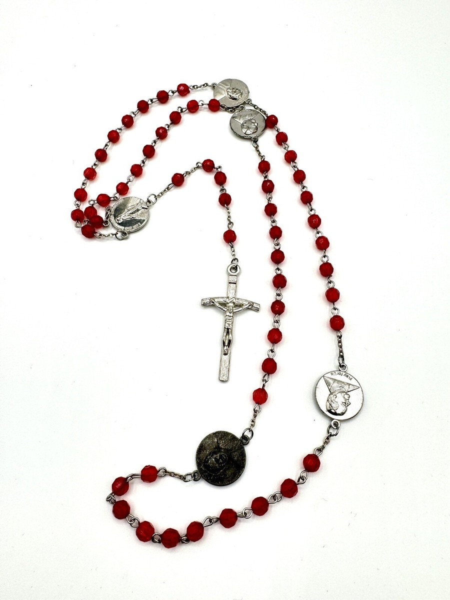 Vintage Pope John Paul II Rosary Prayer Beads Red Faceted Beads - Main Image