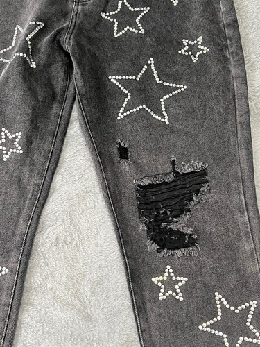 Black Star Print Simple Society Straight Super High Rise 15/32 Premium - Picture 4 of 8