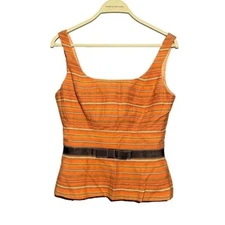Jennifer Reale Blouse Crop Tank Top Women Sz 6 Orange Sleeveless Stripe Vintage