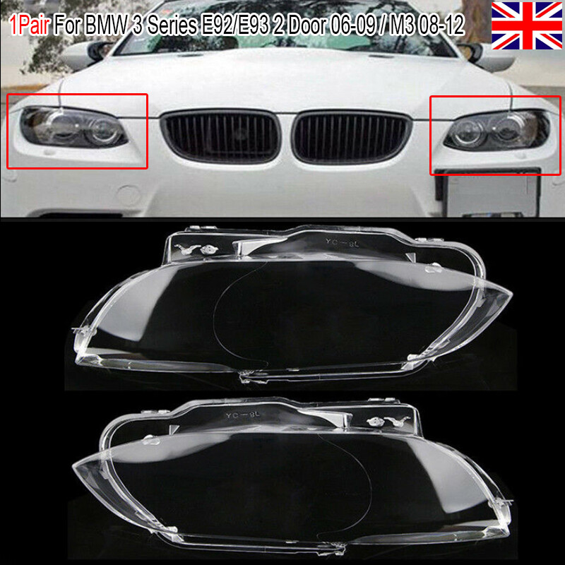 2X Headlight Headlamp Lens Cover Shell For BMW E92 Coupe E93 Cabrio 2006-2009 08