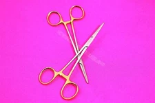2 PREMIUM GOLD  5.5" Straight Hemostat Forceps Locking Clamps Stainless Steel 