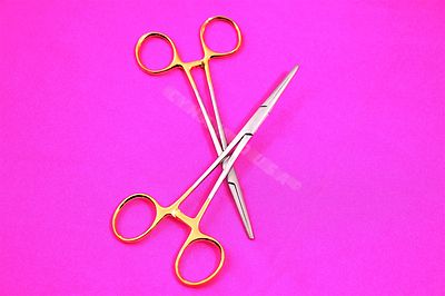 2 PREMIUM GOLD  5.5'' Straight Hemostat Forceps Locking Clamps Stainless Steel 