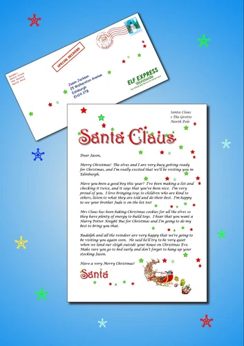 PERSONALISED LETTER FROM SANTA IN SPECIAL CHRISTMAS ENVELOPE
