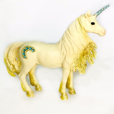 Schleich Golden Glitter Unicorn Figurine Teal Jewel Horseshoe Mythical 5''